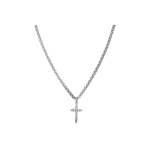 13 - A DIAMOND SET CROSS, the brilliant cut diamonds mounted in white gold, on an 18ct white gold belcher... 