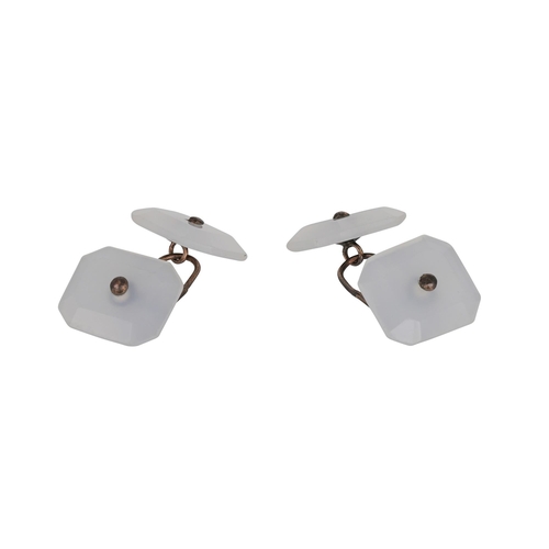 132 - A PAIR OF VINTAGE CUFFLINKS, set with rock crystal