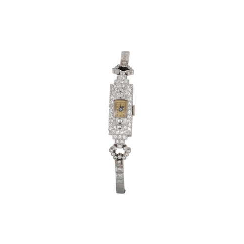 137 - A LADY'S ART DECO DIAMOND SET COCKTAIL WATCH, set with old cut diamonds, platinum case,14ct white go... 