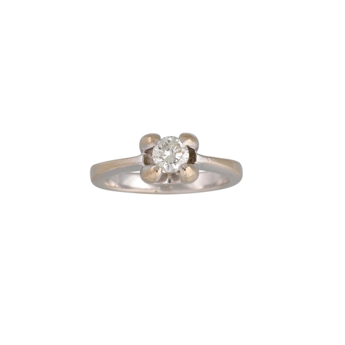 14 - A DIAMOND SOLITAIRE RING, the brilliant cut diamond in white gold. Estimated: weight of diamond: 0.5... 