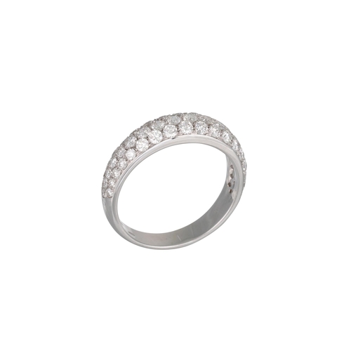 145 - A TWO ROWED DIAMOND SET RING, the brilliant cut diamonds mounted in 18ct white gold. Estimated: weig... 