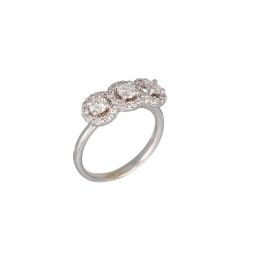 153 - A DIAMOND TRIPLE CLUSTER RING, the brilliant cut diamonds mounted in 18ct white gold. HRD certfiied:... 