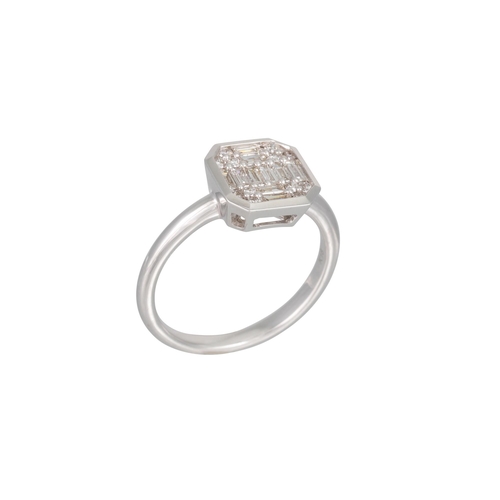 156 - A DIAMOND CLUSTER RING, the baguette and brilliant cut diamonds mounted in 18ct white gold. Estimate... 