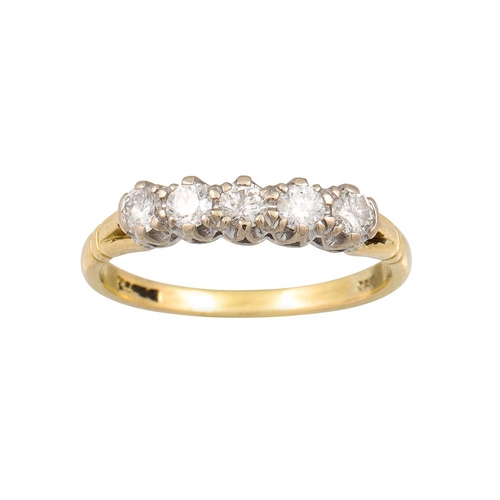 164 - A FIVE STONE DIAMOND RING, the brilliant cut diamonds mounted in 18ct gold. Estimated: weight of dia... 