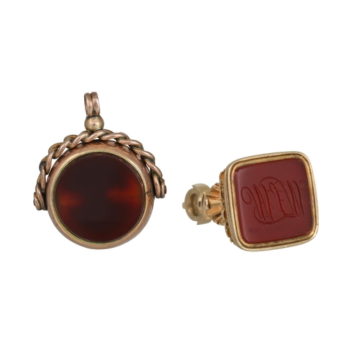 190 - TWO VICTORIAN GOLD SEAL FOBS, set with carnelian and bloodstone