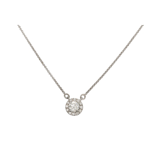 204 - A DIAMOND CLUSTER PENDANT, the brilliant cut diamonds mounted in 18ct white gold, on a 18ct white go... 