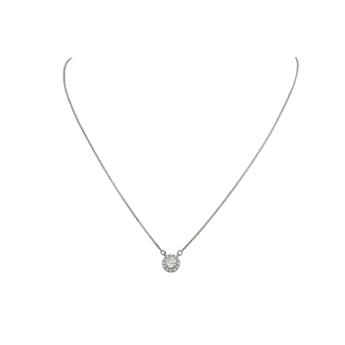 204 - A DIAMOND CLUSTER PENDANT, the brilliant cut diamonds mounted in 18ct white gold, on a 18ct white go... 