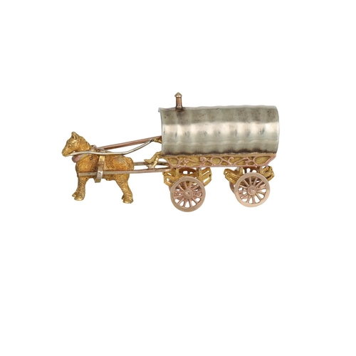 227 - A 9CT GOLD NOVELTY BROOCH IN THE FORM OF A HORSE AND CARRIAGE, by Alabaster & Wilson, Birmingham 197... 