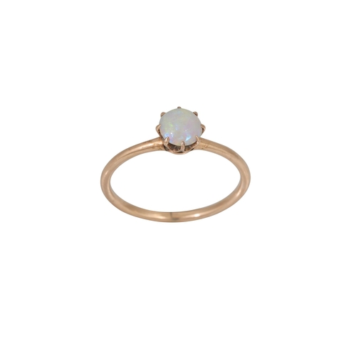 234 - A VINTAGE OPAL RING, in 14ct gold, size K