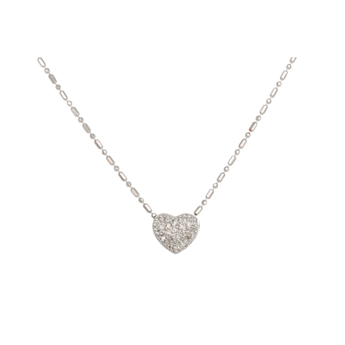 240 - A DIAMOND SET HEART SHAPED PENDANT ON A CHAIN, pavé set in 14ct white gold. Estimated: weight of dia... 