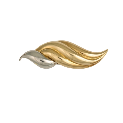 242 - A VINTAGE 18CT YELLOW AND WHITE GOLD BROOCH, by Christofle Paris, signed, modelled as a leaf