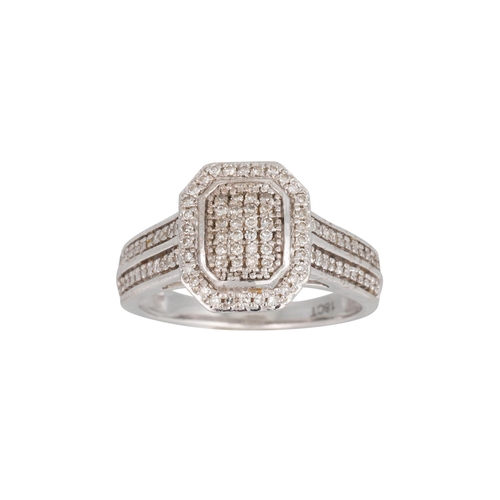 251 - A DIAMOND CLUSTER RING, pavé set in octagonal mount, in 18ct white gold. Size: J - K