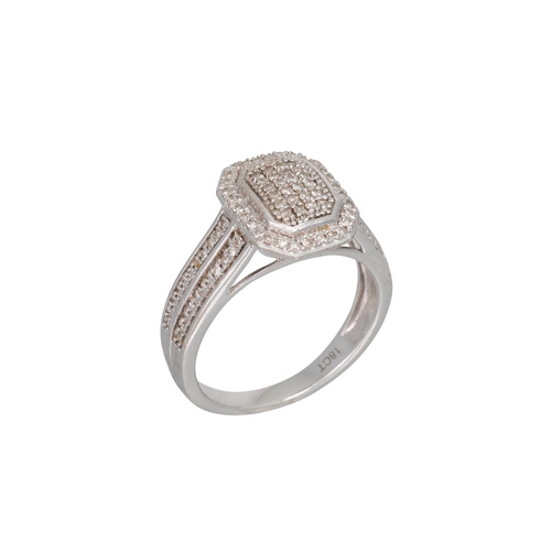 251 - A DIAMOND CLUSTER RING, pavé set in octagonal mount, in 18ct white gold. Size: J - K