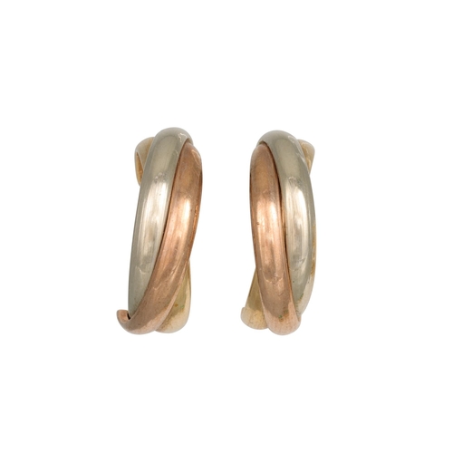 272 - A PAIR OF THREE COLOUR GOLD HOOP EARRINGS, 9ct gold in twist design, 2.8 g.