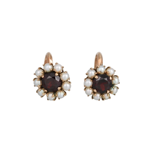 30 - A PAIR OF ANTIQUE GARNET AND PEARL CLUSTER EARRINGS, in yellow gold, screw on fittings, together wit... 