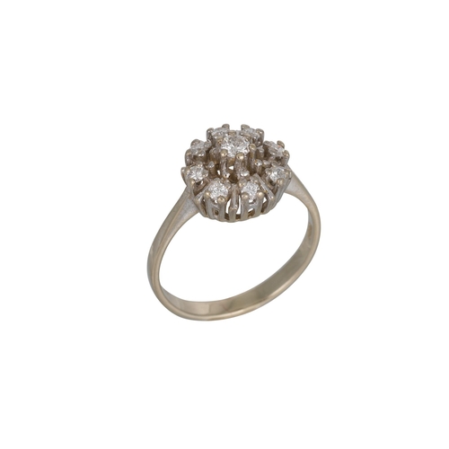 330 - A DIAMOND CLUSTER RING, the brilliant cut diamond mounted in 14ct white gold. Estimated: weight of d... 