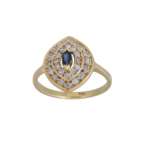 331 - A DIAMOND AND SAPPHIRE CLUSTER RING, navette shape, in 14ct white gold, Estimated: weight of diamond... 