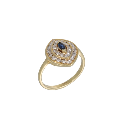 331 - A DIAMOND AND SAPPHIRE CLUSTER RING, navette shape, in 14ct white gold, Estimated: weight of diamond... 