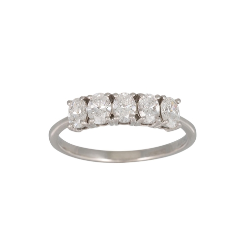 341 - A FIVE STONE DIAMOND RING, the oval brilliant cut diamonds mounted in 18ct white gold, together with... 