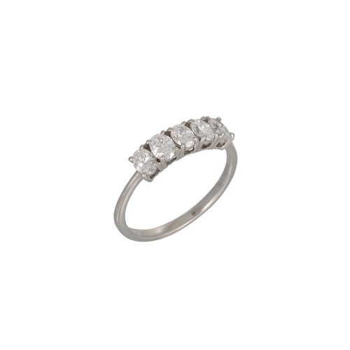 341 - A FIVE STONE DIAMOND RING, the oval brilliant cut diamonds mounted in 18ct white gold, together with... 