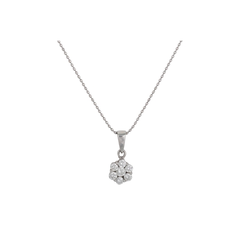 345 - A DIAMOND CLUSTER PENDANT, the brilliant cut diamond mounted in 18ct white gold, together with a jew... 