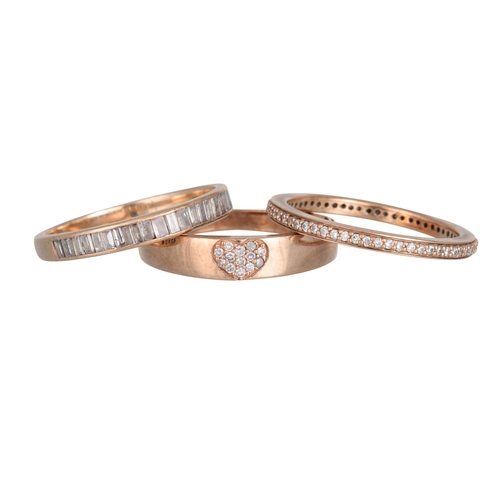 347 - A DIAMOND SET RING, mounted in 9ct gold, together with two other diamond set rings in 9ct gold, size... 