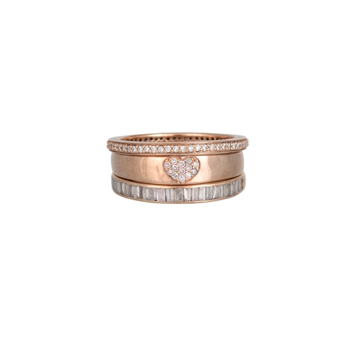 347 - A DIAMOND SET RING, mounted in 9ct gold, together with two other diamond set rings in 9ct gold, size... 