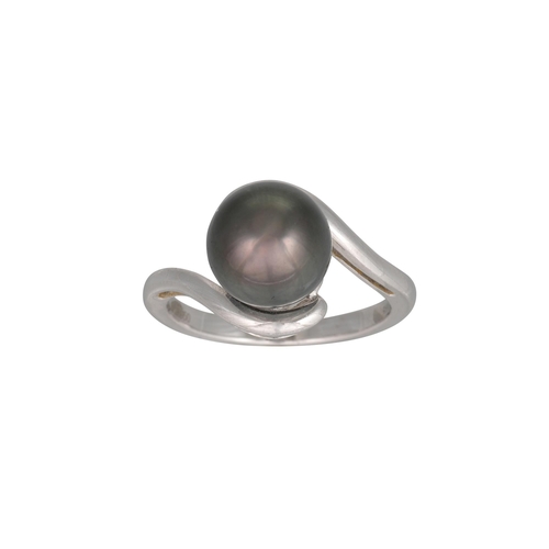 354 - A PEARL SINGLE STONE RING, of twist design, mounted in platinum, size O