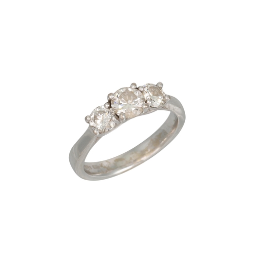 391 - A THREE STONE DIAMOND RING, the brilliant cut diamonds mounted in 18ct white gold. Together with a H... 