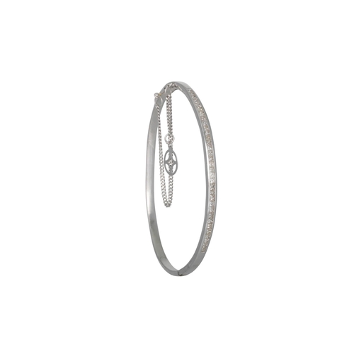 394 - A DIAMOND BANGLE, channel set with princess cut diamonds, in 18ct gold. Estimated: weight of diamond... 