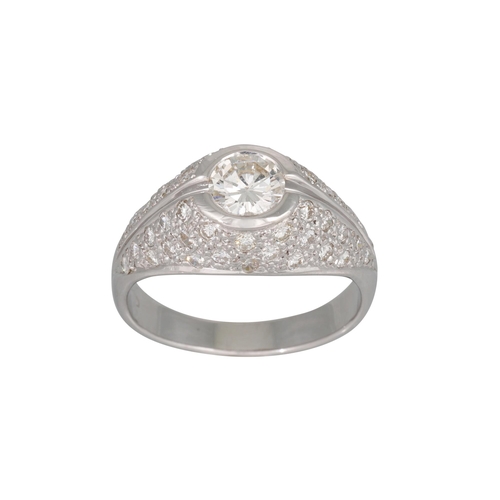 395 - A DIAMOND RING, of bombé form, the brilliant cut diamonds to pavé diamond mount, mounted in 18ct whi... 