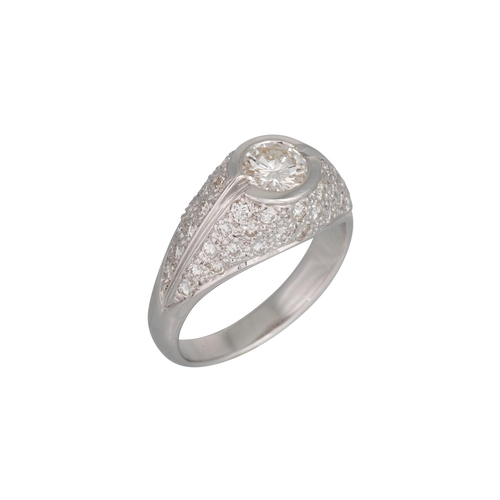 395 - A DIAMOND RING, of bombé form, the brilliant cut diamonds to pavé diamond mount, mounted in 18ct whi... 