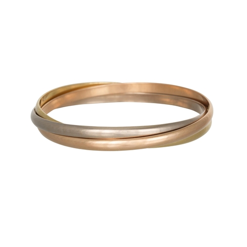 405 - A MODERN 18CT CARTIER TRIPLE COLOURED GOLD THREE BAND BRACELET, one band stamped 'Cartier' GPG 322 (... 