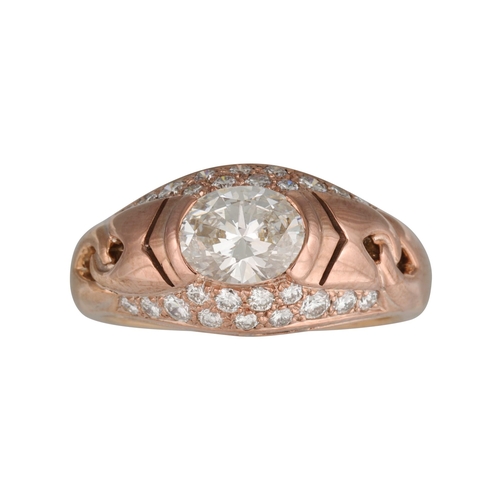 408 - A DIAMOND SET RING, with an oval diamond to diamond shoulders in 18ct gold. Estimated: weight of cen... 