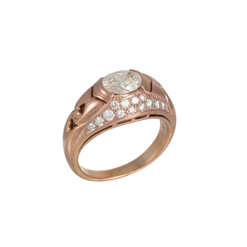 408 - A DIAMOND SET RING, with an oval diamond to diamond shoulders in 18ct gold. Estimated: weight of cen... 