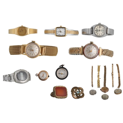 424 - TWO LADY'S GOLD WATCH HEADS, a bubble watch together with various lady's wristwatches (for spare par... 