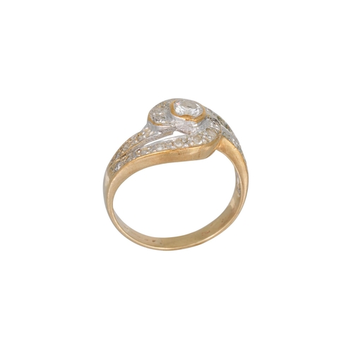 429 - A DIAMOND SET CLUSTER SWIRL RING, set with brilliant cut and circular diamonds in 18ct yellow gold. ... 