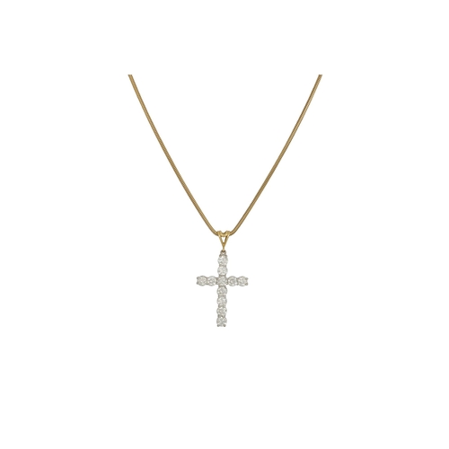 452 - A DIAMOND SET CROSS, the brilliant cut diamonds mounted in yellow gold, on a yellow gold chain. Esti... 