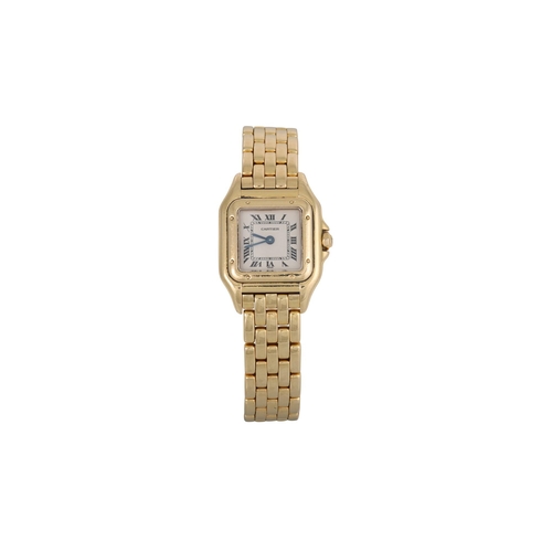 456 - A LADY'S 18CT GOLD CARTIER SANTOS WRIST WATCH, bracelet strap, with spare link