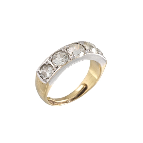 460 - AN ANTIQUE FIVE STONE HALF HOOP DIAMOND RING, with the old cut diamonds mounted in 18ct gold. Estima... 