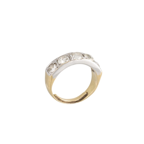 460 - AN ANTIQUE FIVE STONE HALF HOOP DIAMOND RING, with the old cut diamonds mounted in 18ct gold. Estima... 