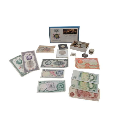 461 - TWO LADY LAVERY 10/- BANK NOTES, A collection of JFK 1964 half Dollar coins, A Victorian silver crow... 