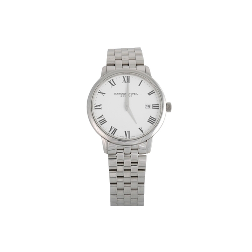 473 - A GENT'S RAYMOND WEIL WRIST WATCH, white face, stainless steel strap, date, boxed