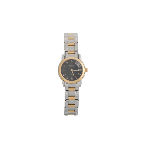 477 - A LADY'S RAYMOND WEIL BI-METAL WRIST WATCH, black face