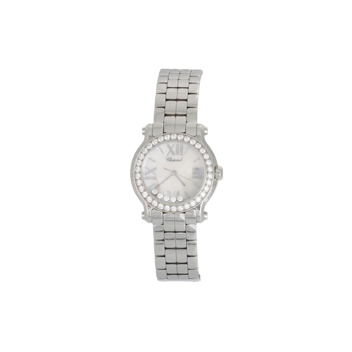 481 - A LADY'S STAINLESS STEEL CHOPARD 'HAPPY SPORT' WRIST WATCH, mother-of-pearl face with Roman numerals... 