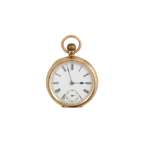 488 - AN ANTIQUE OPEN FACE GOLD PLATED POCKET WATCH, white enamel dial, Roman numerals, with separate minu... 