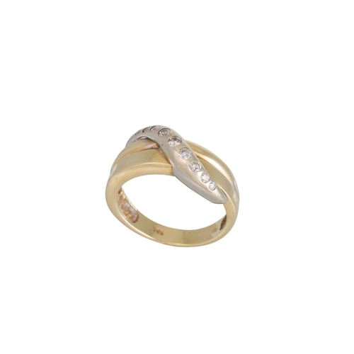 54 - A DIAMOND SET RING, cross over design, mounted in 14ct gold, size P