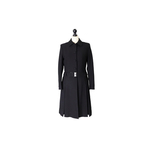 568 - A LADY'S BLACK PRADA COAT, the tailored coat with fitted belt