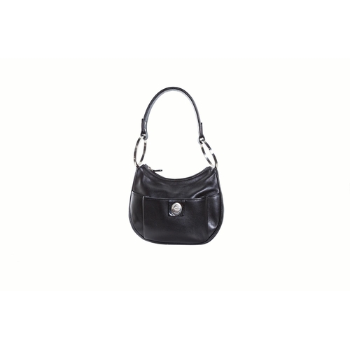 571 - A TOD'S MINI BLACK LEATHER HAND BAG, with white metal hardware and dust cover.