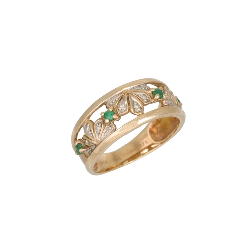 59 - AN EMERALD AND DIAMOND RING, mounted in 9ct gold, size L